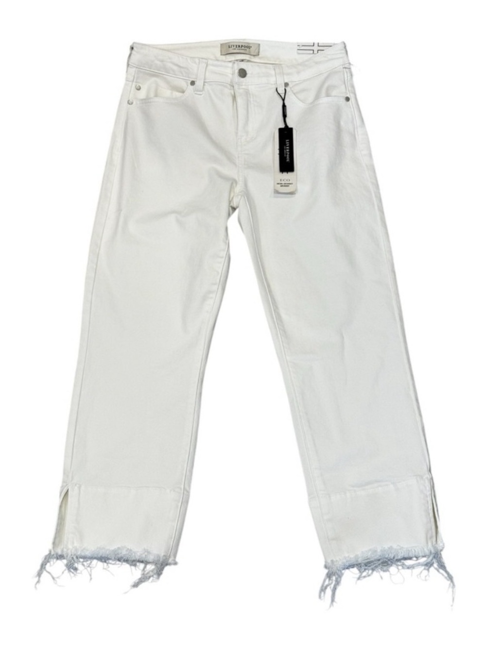 Liverpool Non-Skinny Skinny Jeans White Cropped Raw Hems with Ankle Slits Size 8